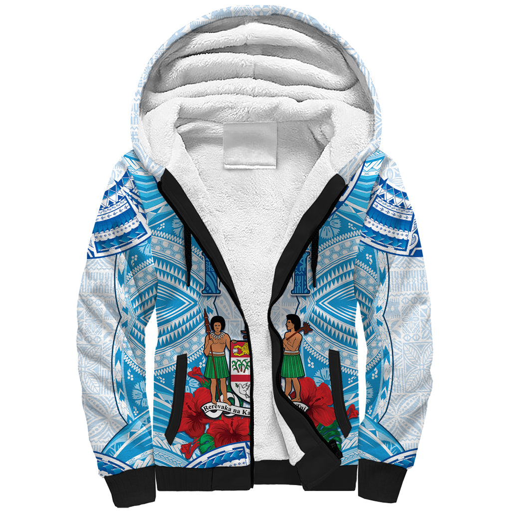 Personalised Fiji Ratu Sir Lala Sukuna Day Sherpa Hoodie Hibiscus Tapa Pattern