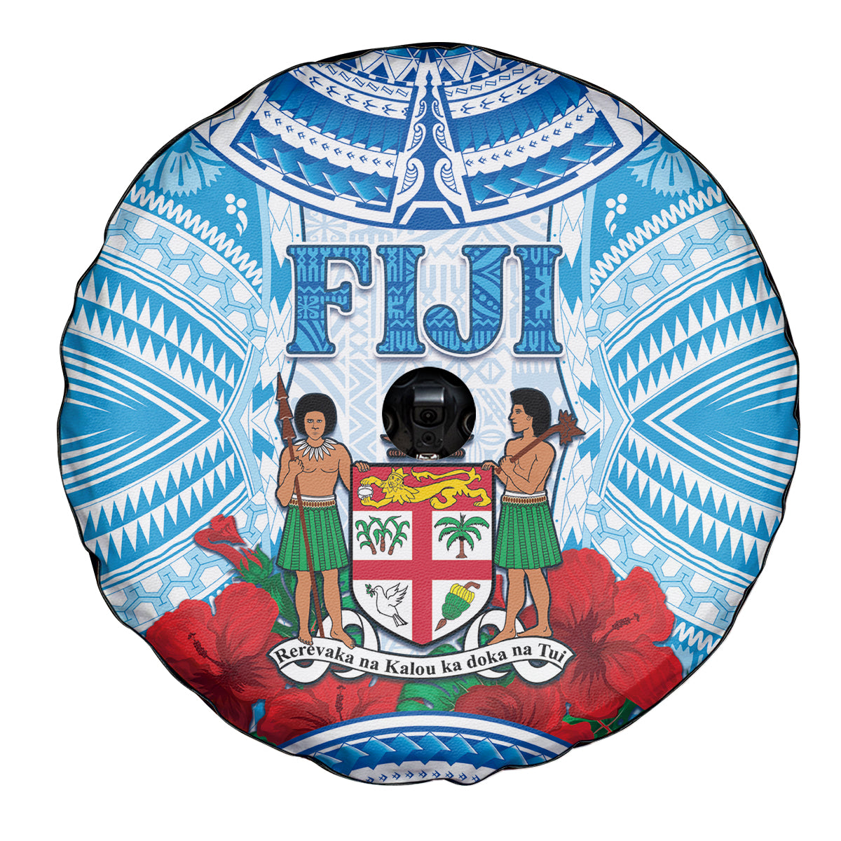 Fiji Ratu Sir Lala Sukuna Day Spare Tire Cover Hibiscus Tapa Pattern