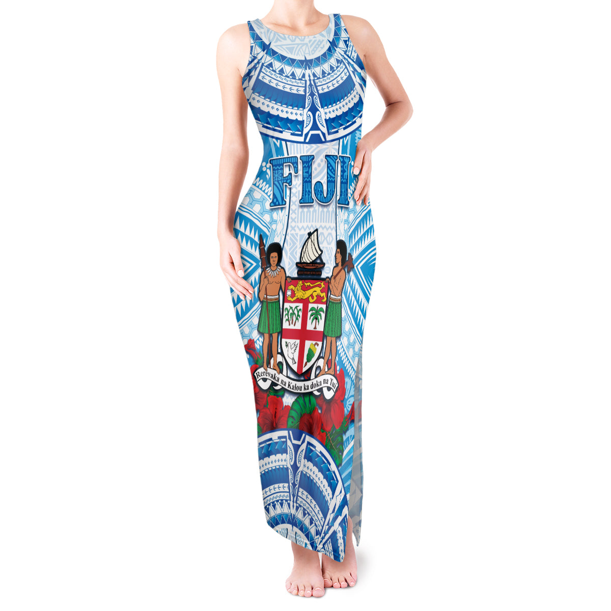 Personalised Fiji Ratu Sir Lala Sukuna Day Tank Maxi Dress Hibiscus Tapa Pattern