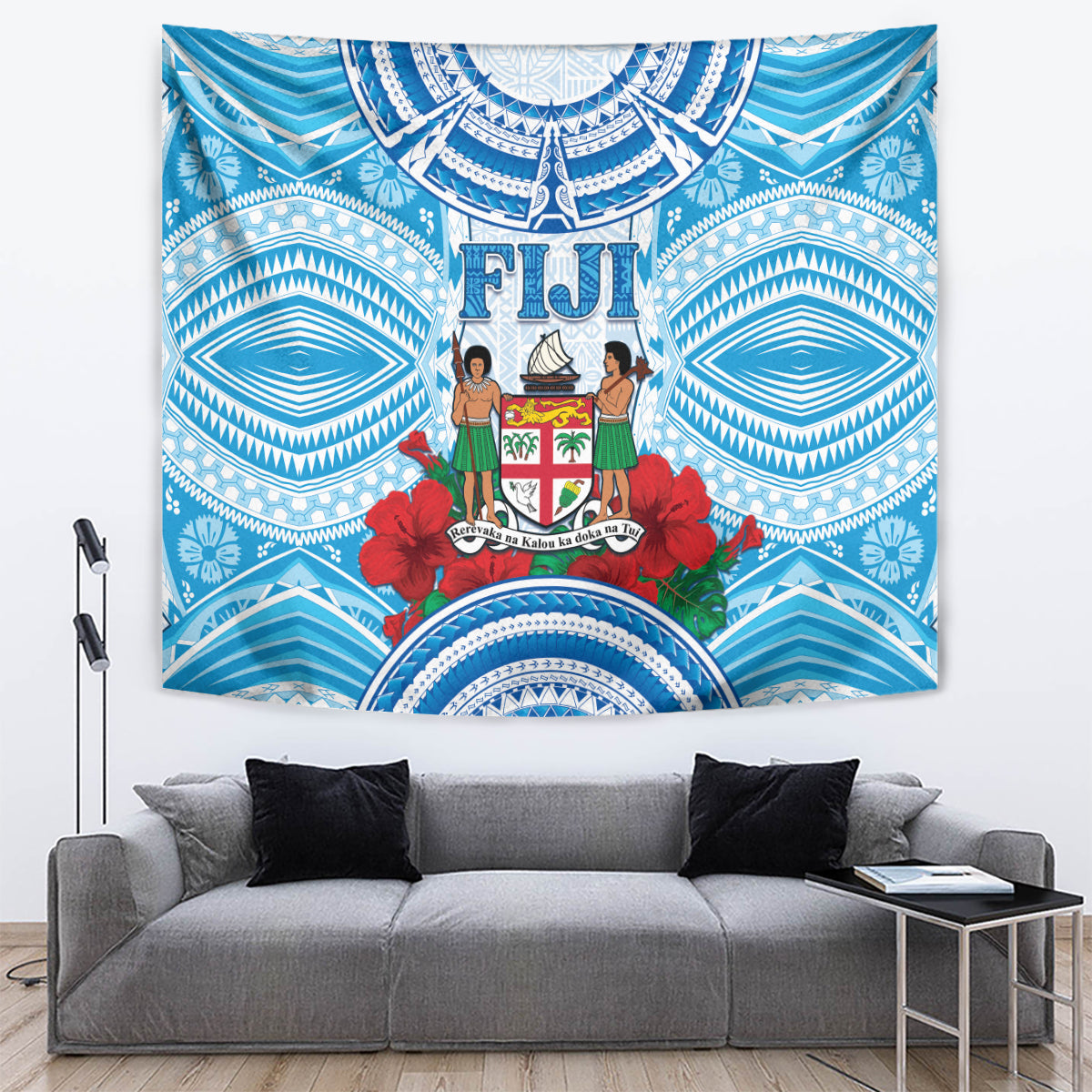 Fiji Ratu Sir Lala Sukuna Day Tapestry Hibiscus Tapa Pattern