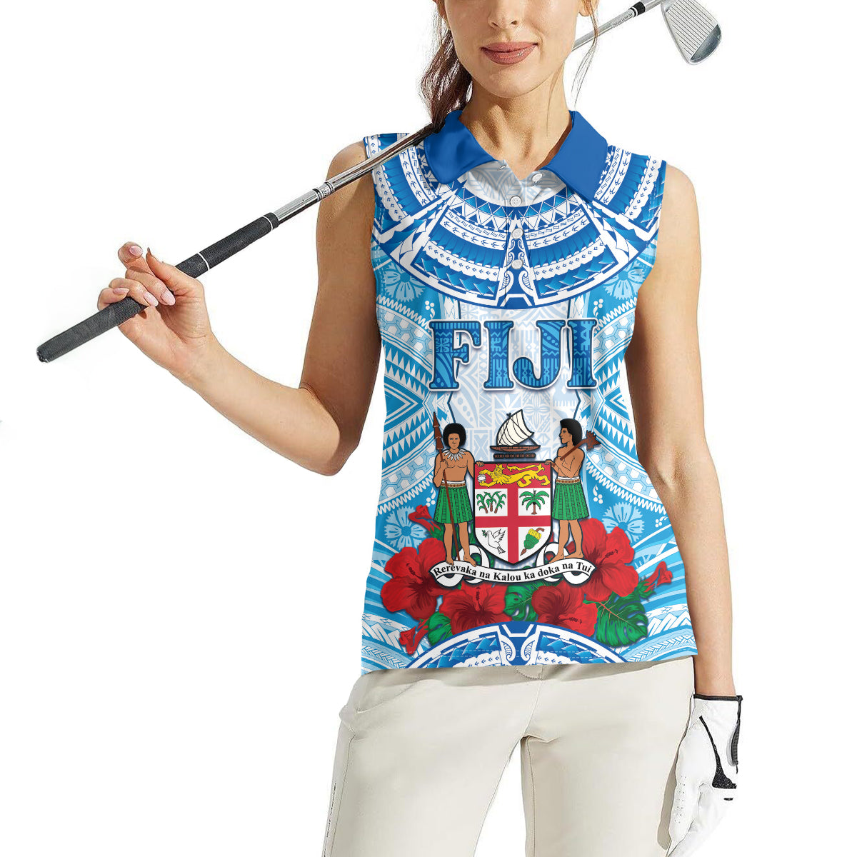 Personalised Fiji Ratu Sir Lala Sukuna Day Women Sleeveless Polo Shirt Hibiscus Tapa Pattern