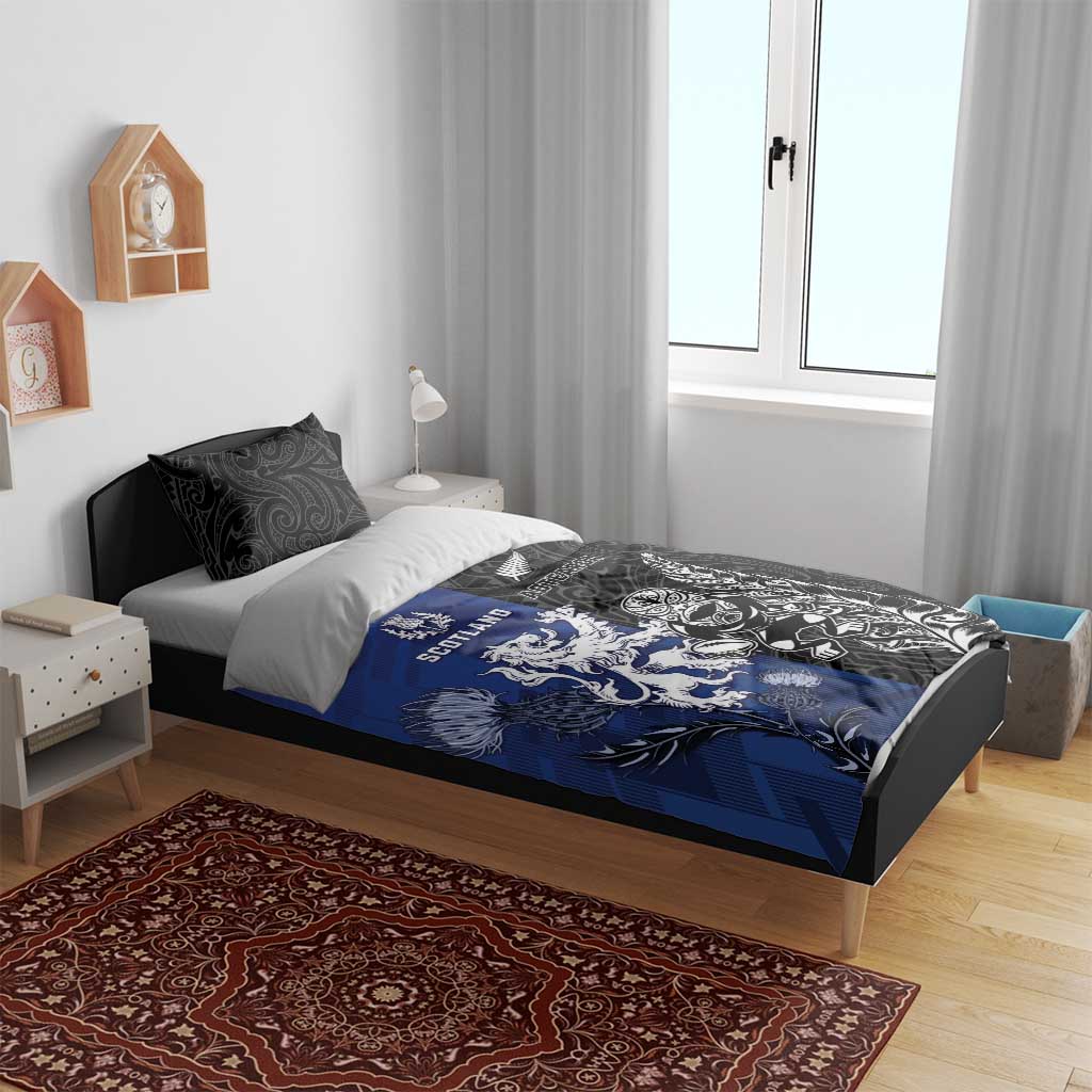 New Zealand And Scotland Rugby Bedding Set Maori Tiki With Thistle Together