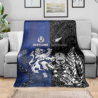 New Zealand And Scotland Rugby Blanket Maori Tiki With Thistle Together