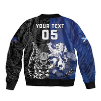 New Zealand And Scotland Rugby Custom Bomber Jacket Maori Tiki With Thistle Together