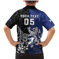 New Zealand And Scotland Rugby Custom Family Matching Mermaid Dress and Hawaiian Shirt Maori Tiki With Thistle Together