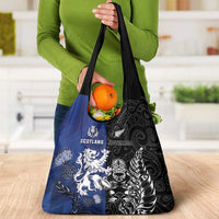 New Zealand And Scotland Rugby Grocery Bag Maori Tiki With Thistle Together