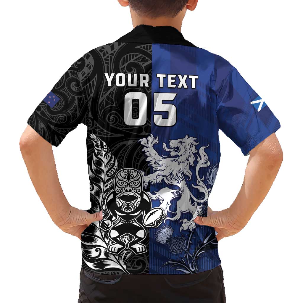 New Zealand And Scotland Rugby Custom Hawaiian Shirt Maori Tiki With Thistle Together