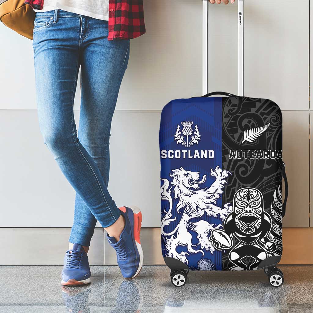 New Zealand And Scotland Rugby Luggage Cover Maori Tiki With Thistle Together