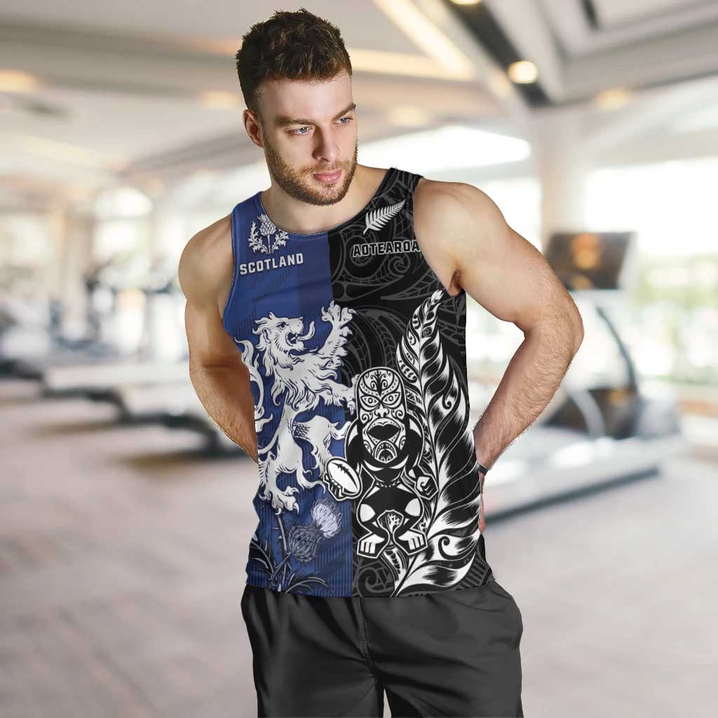New Zealand And Scotland Rugby Custom Men Tank Top Maori Tiki With Thistle Together