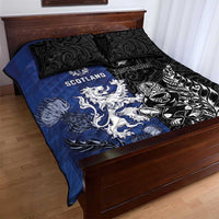 New Zealand And Scotland Rugby Quilt Bed Set Maori Tiki With Thistle Together