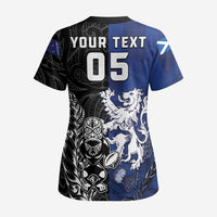 New Zealand And Scotland Rugby Custom Scrub Top Maori Tiki With Thistle Together - Polynesian Pride