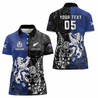 New Zealand And Scotland Rugby Custom Women Polo Shirt Maori Tiki With Thistle Together