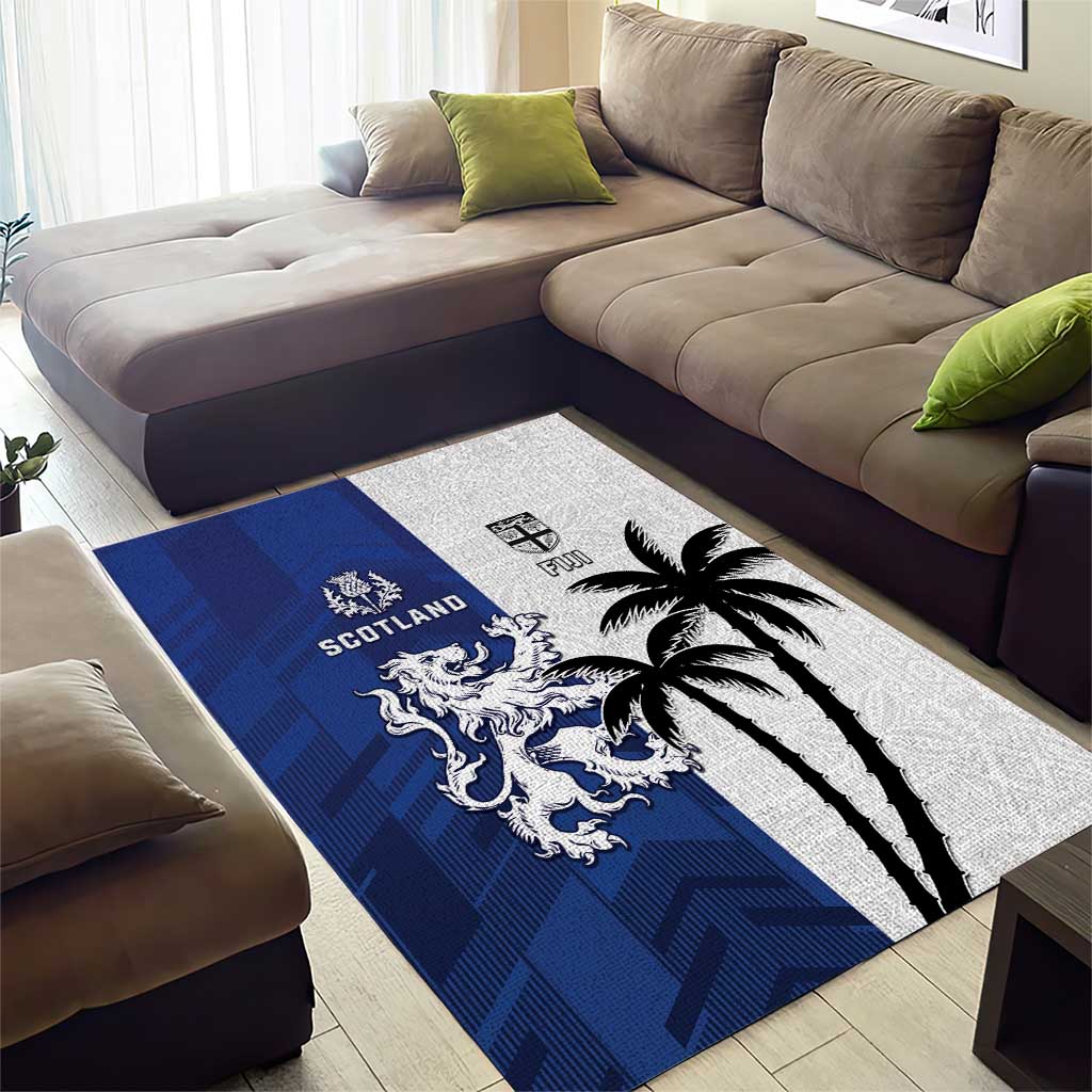 Fiji And Scotland Rugby Area Rug Fijian Palm Tree With Thistle Together