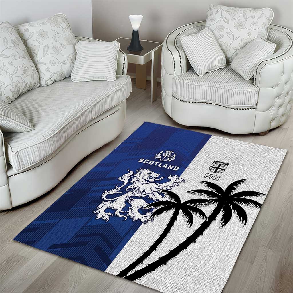 Fiji And Scotland Rugby Area Rug Fijian Palm Tree With Thistle Together