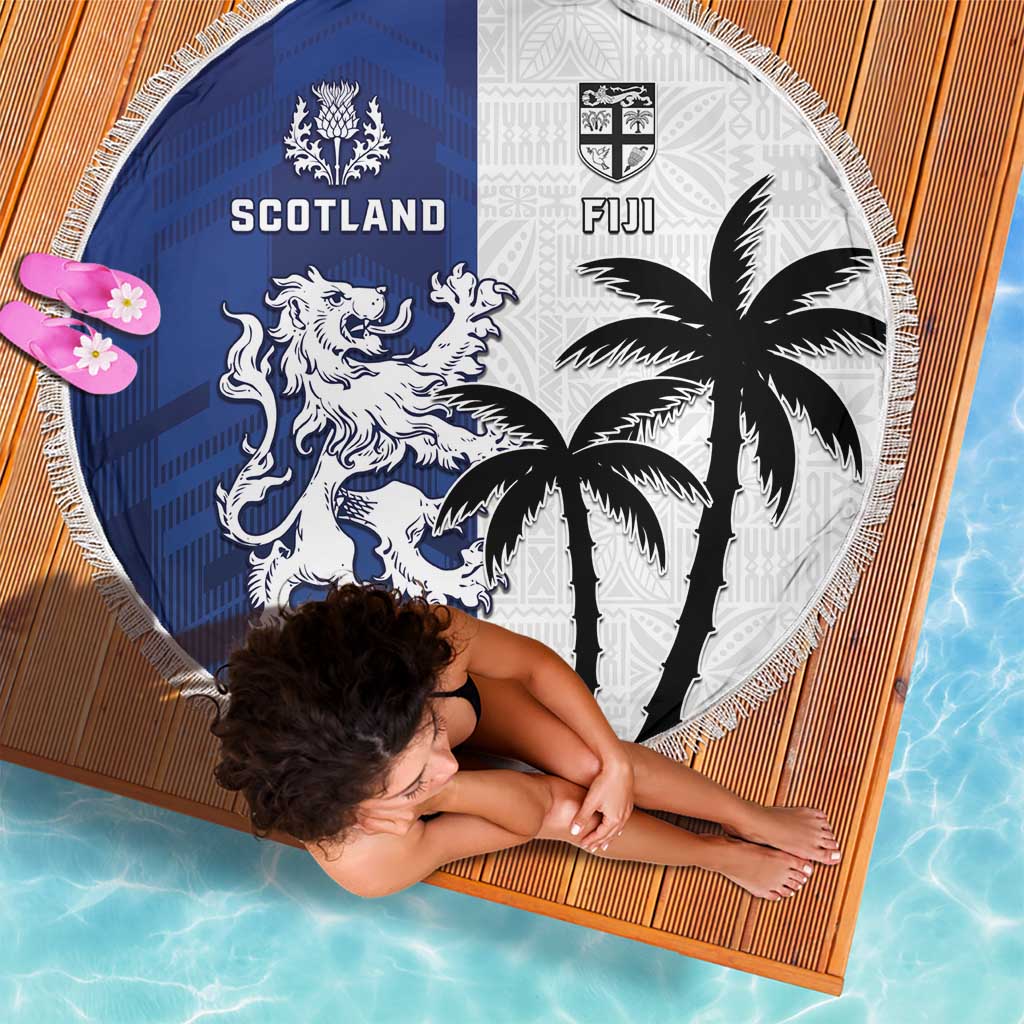 Fiji And Scotland Rugby Beach Blanket Fijian Palm Tree With Thistle Together