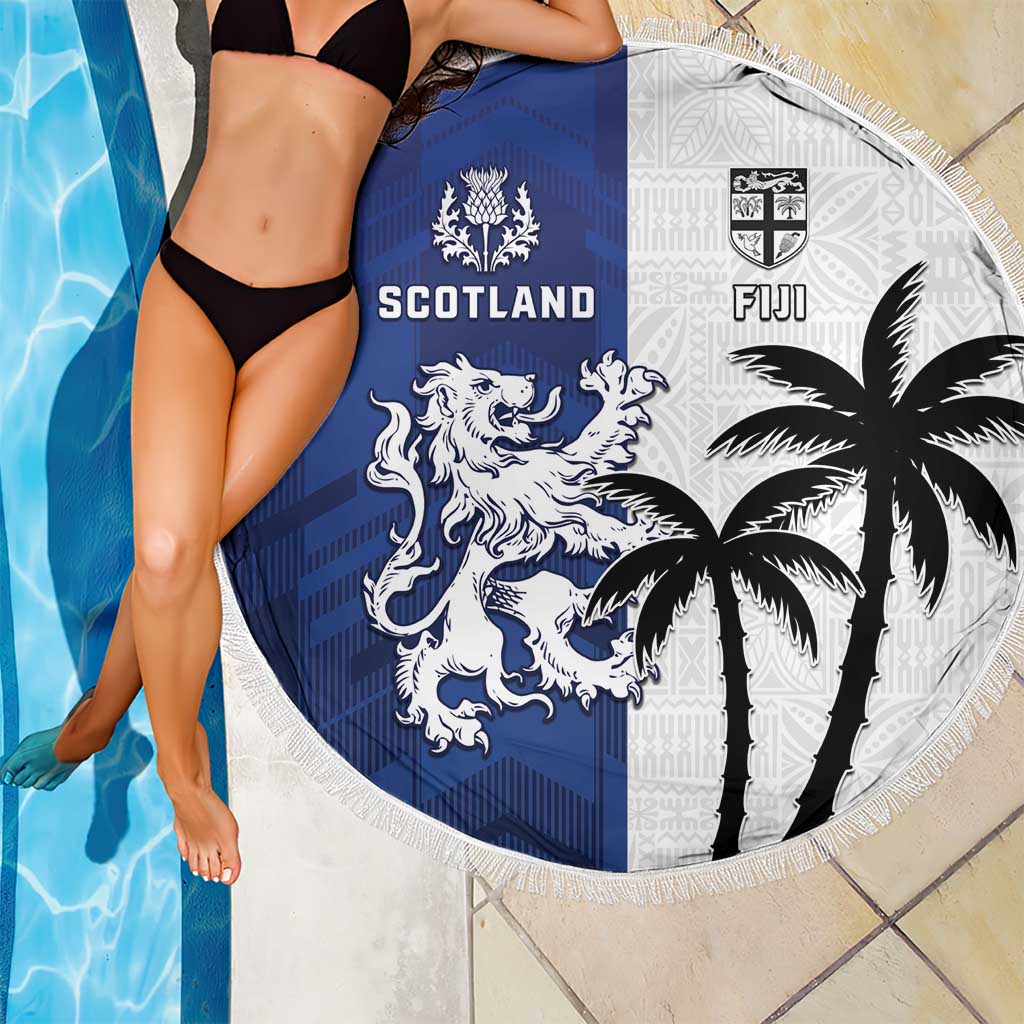 Fiji And Scotland Rugby Beach Blanket Fijian Palm Tree With Thistle Together