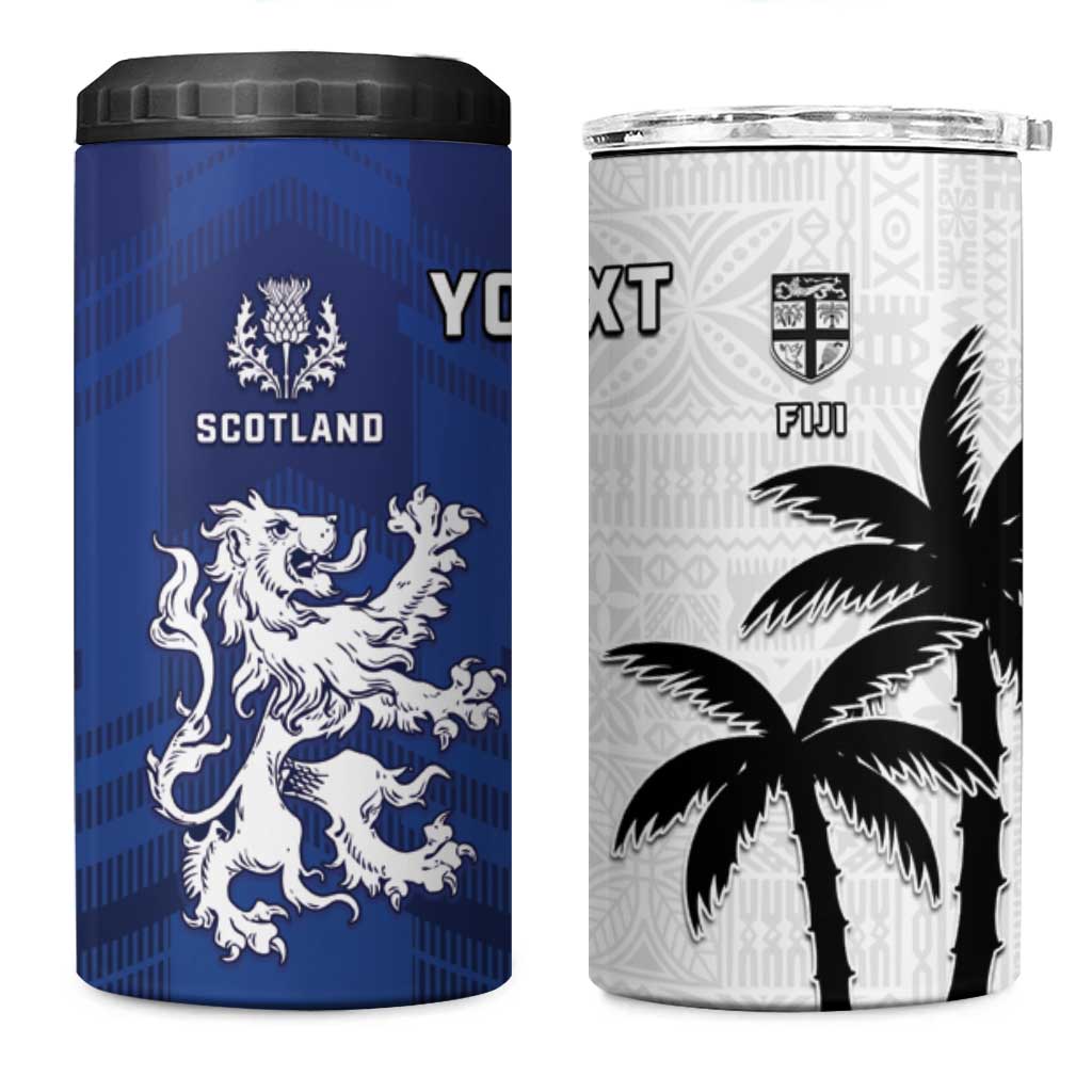 Fiji And Scotland Rugby Custom 4 in 1 Can Cooler Tumbler Fijian Palm Tree With Thistle Together