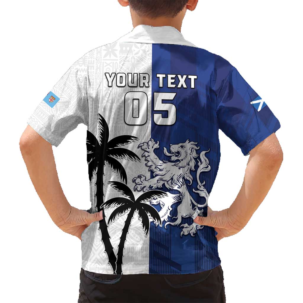 Fiji And Scotland Rugby Custom Family Matching Long Sleeve Bodycon Dress and Hawaiian Shirt Fijian Palm Tree With Thistle Together