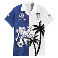 Fiji And Scotland Rugby Custom Family Matching Long Sleeve Bodycon Dress and Hawaiian Shirt Fijian Palm Tree With Thistle Together