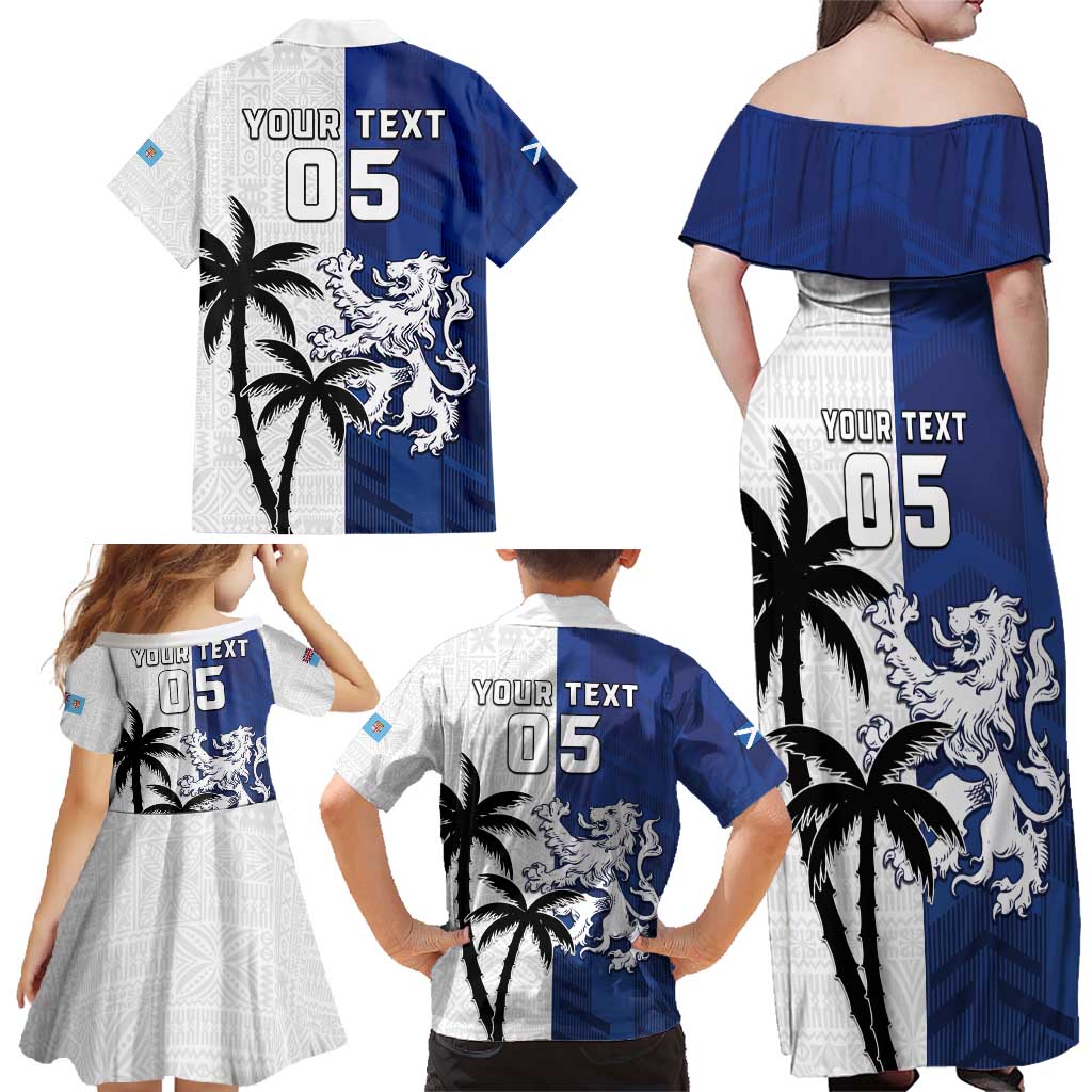 Fiji And Scotland Rugby Custom Family Matching Off Shoulder Maxi Dress and Hawaiian Shirt Fijian Palm Tree With Thistle Together