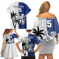 Fiji And Scotland Rugby Custom Family Matching Off Shoulder Short Dress and Hawaiian Shirt Fijian Palm Tree With Thistle Together