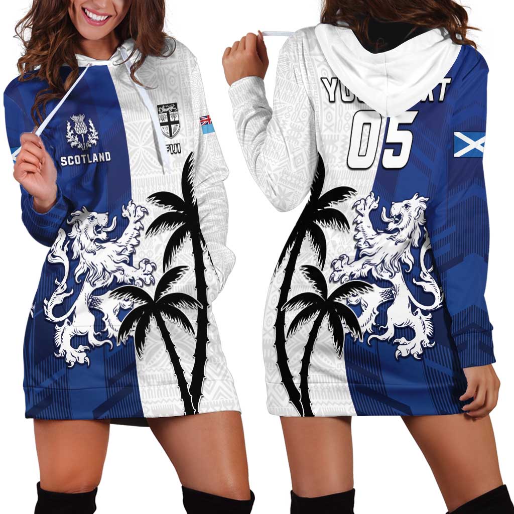 Fiji And Scotland Rugby Custom Hoodie Dress Fijian Palm Tree With Thistle Together