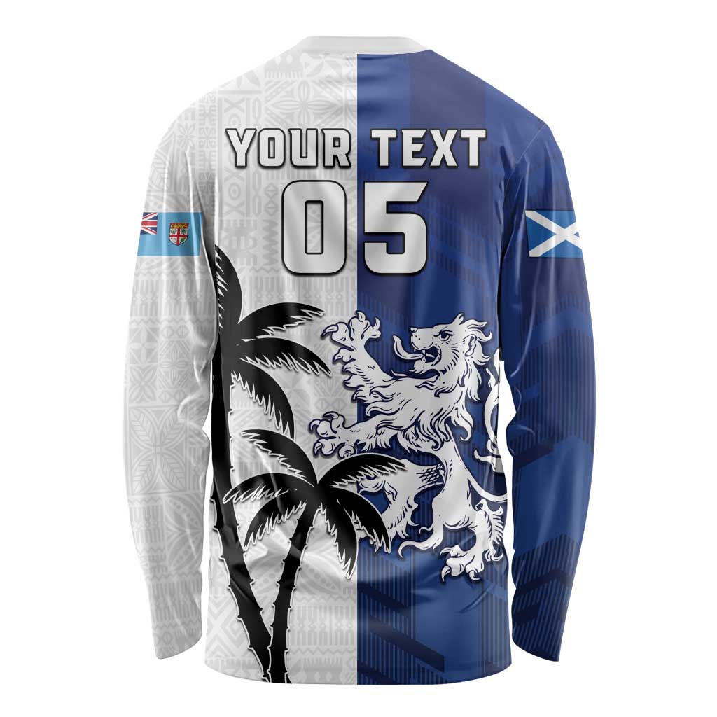 Fiji And Scotland Rugby Custom Long Sleeve Shirt Fijian Palm Tree With Thistle Together