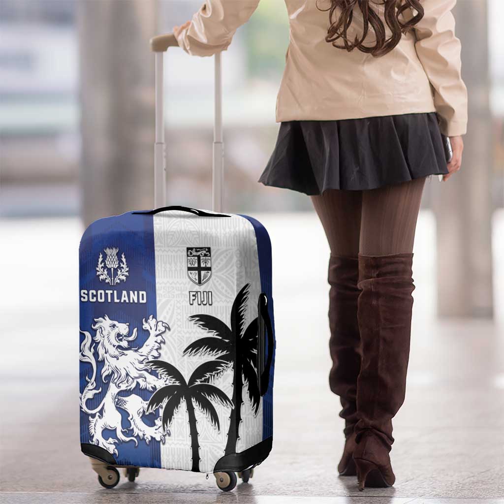 Fiji And Scotland Rugby Luggage Cover Fijian Palm Tree With Thistle Together