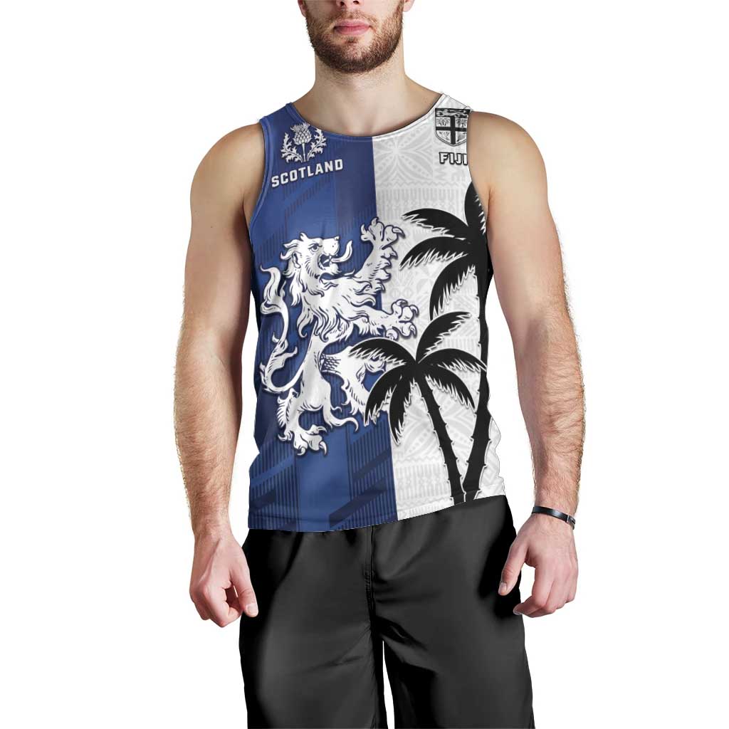 Fiji And Scotland Rugby Custom Men Tank Top Fijian Palm Tree With Thistle Together