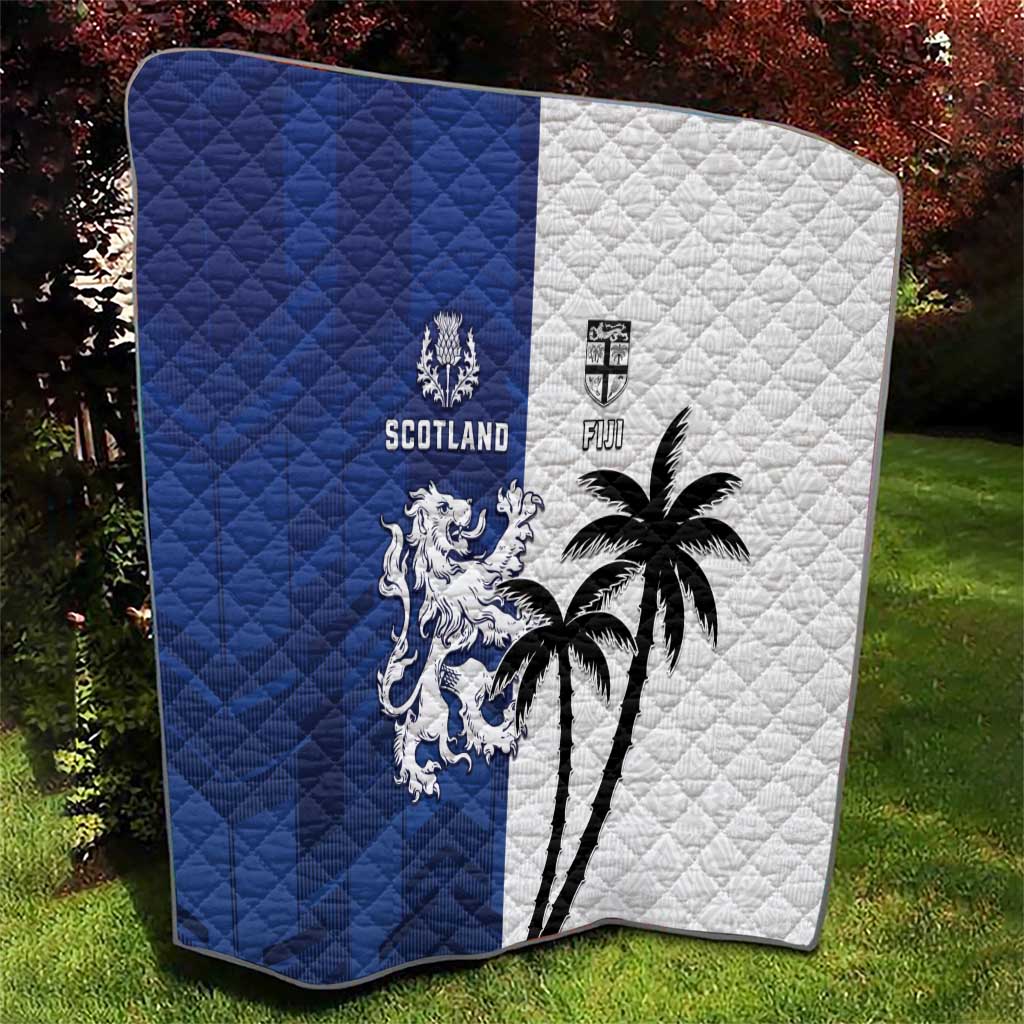 Fiji And Scotland Rugby Quilt Fijian Palm Tree With Thistle Together