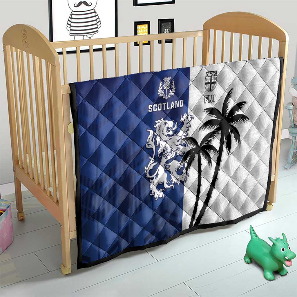 Fiji And Scotland Rugby Quilt Fijian Palm Tree With Thistle Together