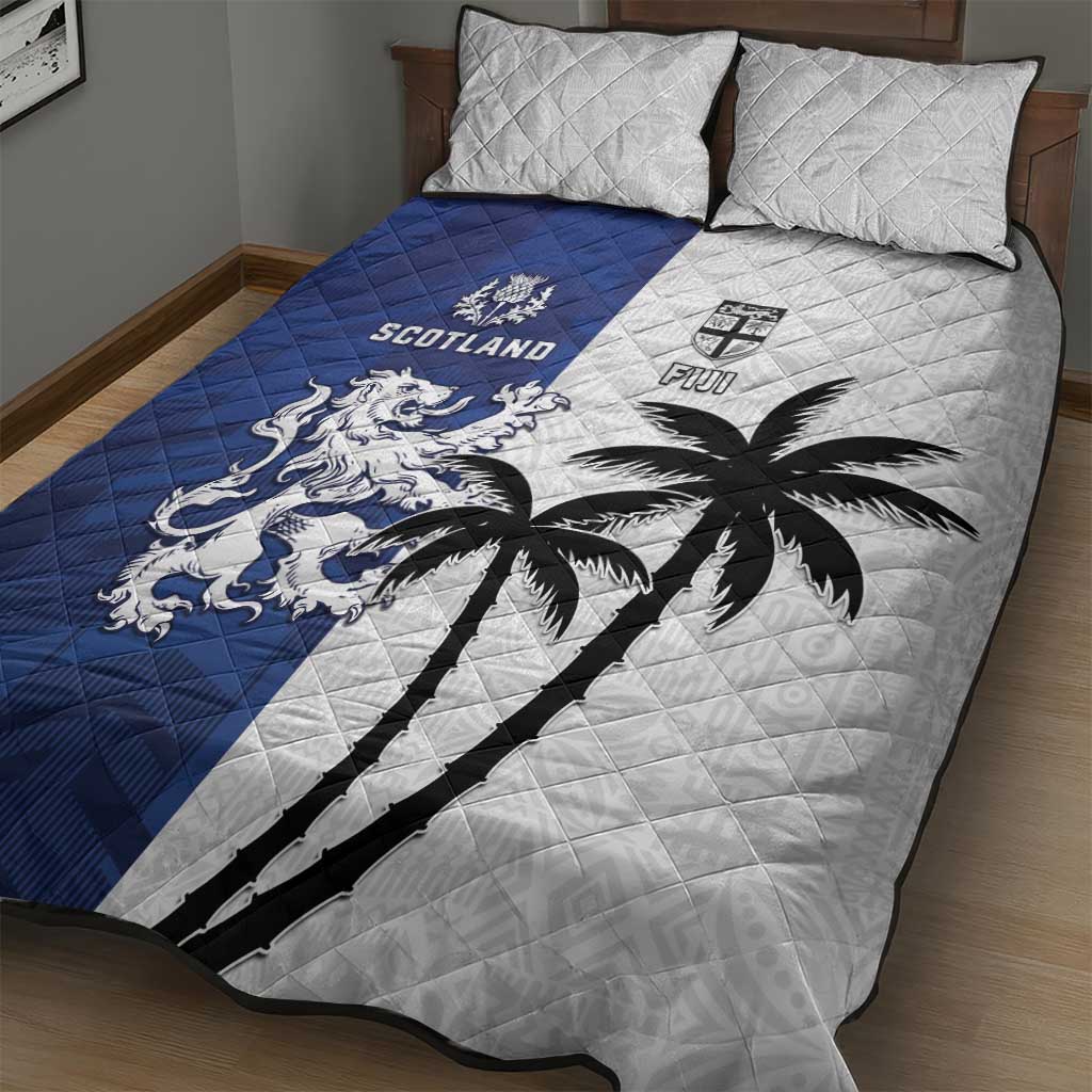 Fiji And Scotland Rugby Quilt Bed Set Fijian Palm Tree With Thistle Together