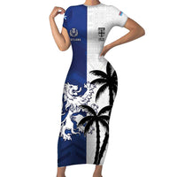 Fiji And Scotland Rugby Custom Short Sleeve Bodycon Dress Fijian Palm Tree With Thistle Together
