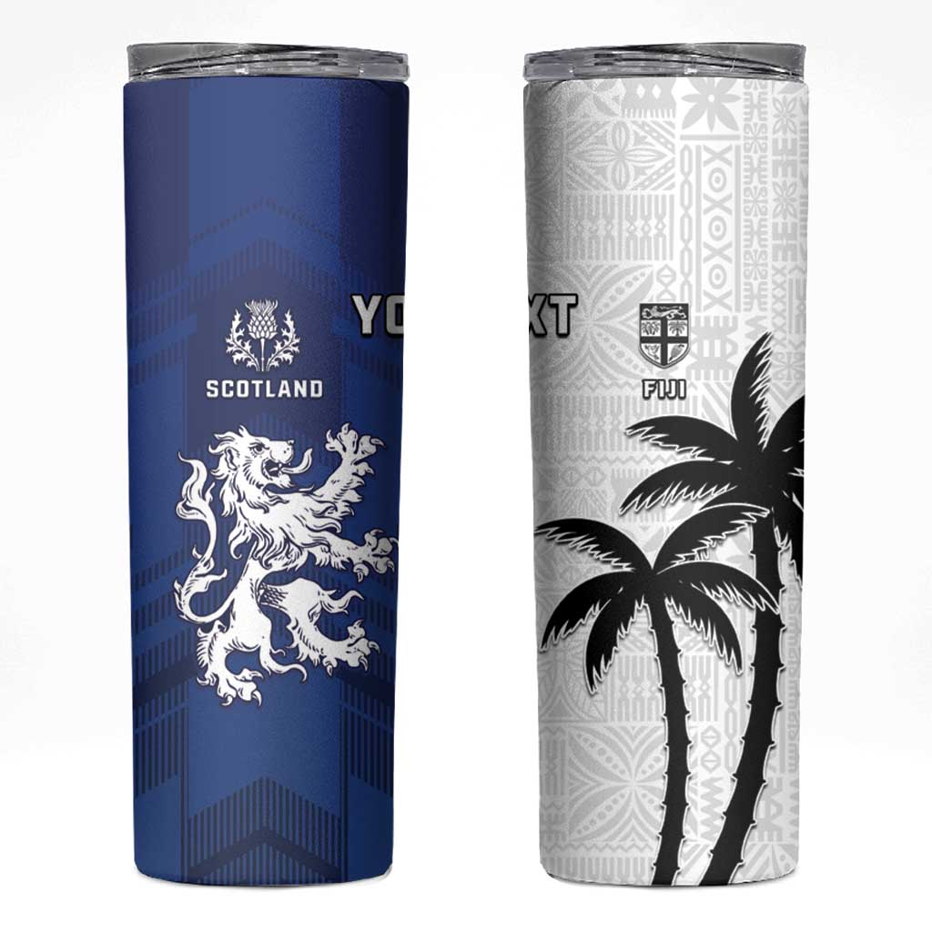 Fiji And Scotland Rugby Custom Skinny Tumbler Fijian Palm Tree With Thistle Together