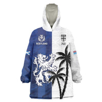Fiji And Scotland Rugby Custom Wearable Blanket Hoodie Fijian Palm Tree With Thistle Together