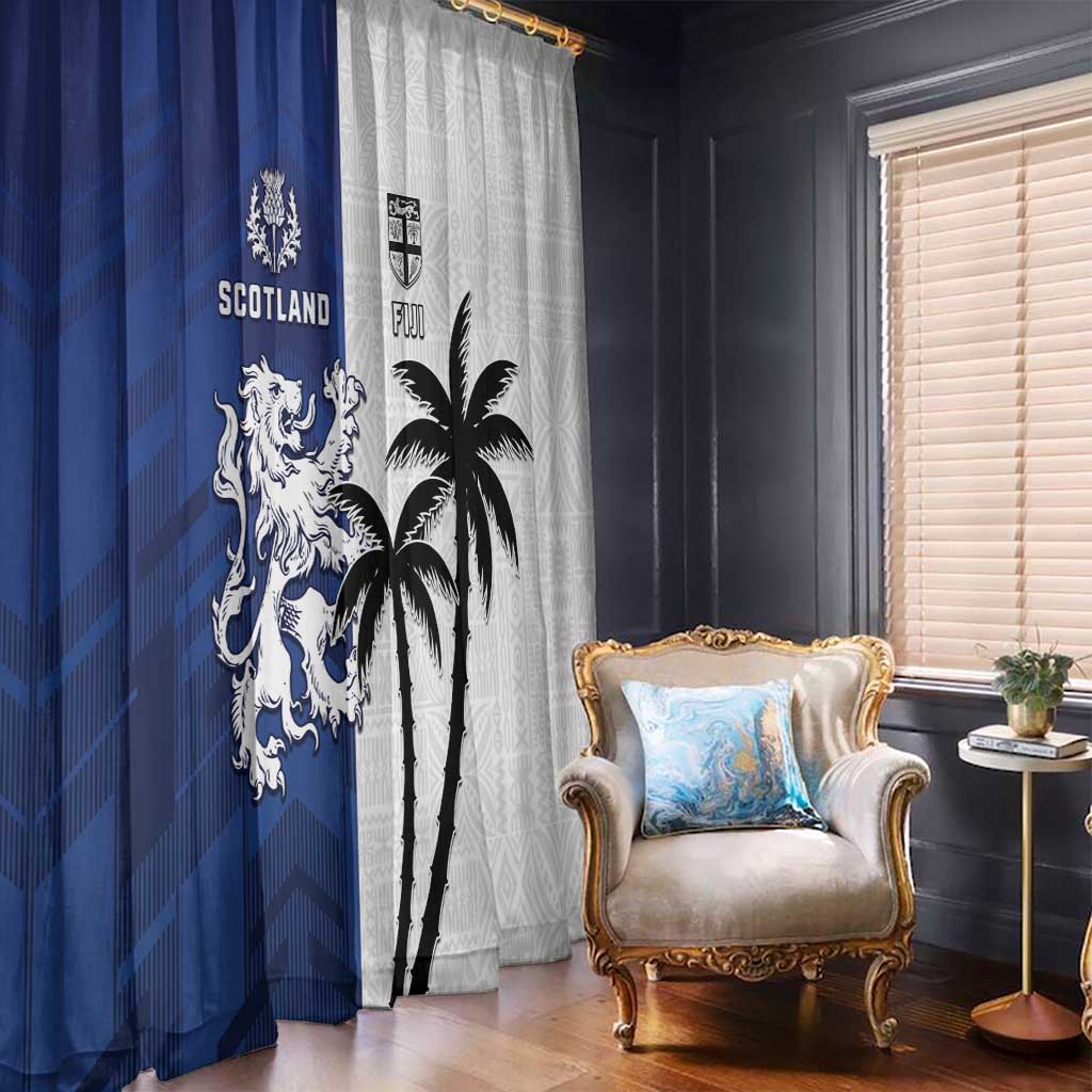 Fiji And Scotland Rugby Window Curtain Fijian Palm Tree With Thistle Together