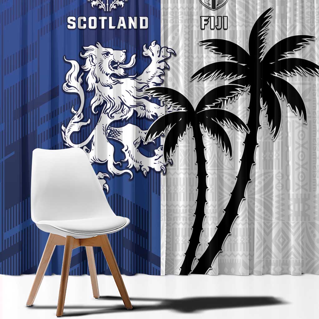Fiji And Scotland Rugby Window Curtain Fijian Palm Tree With Thistle Together
