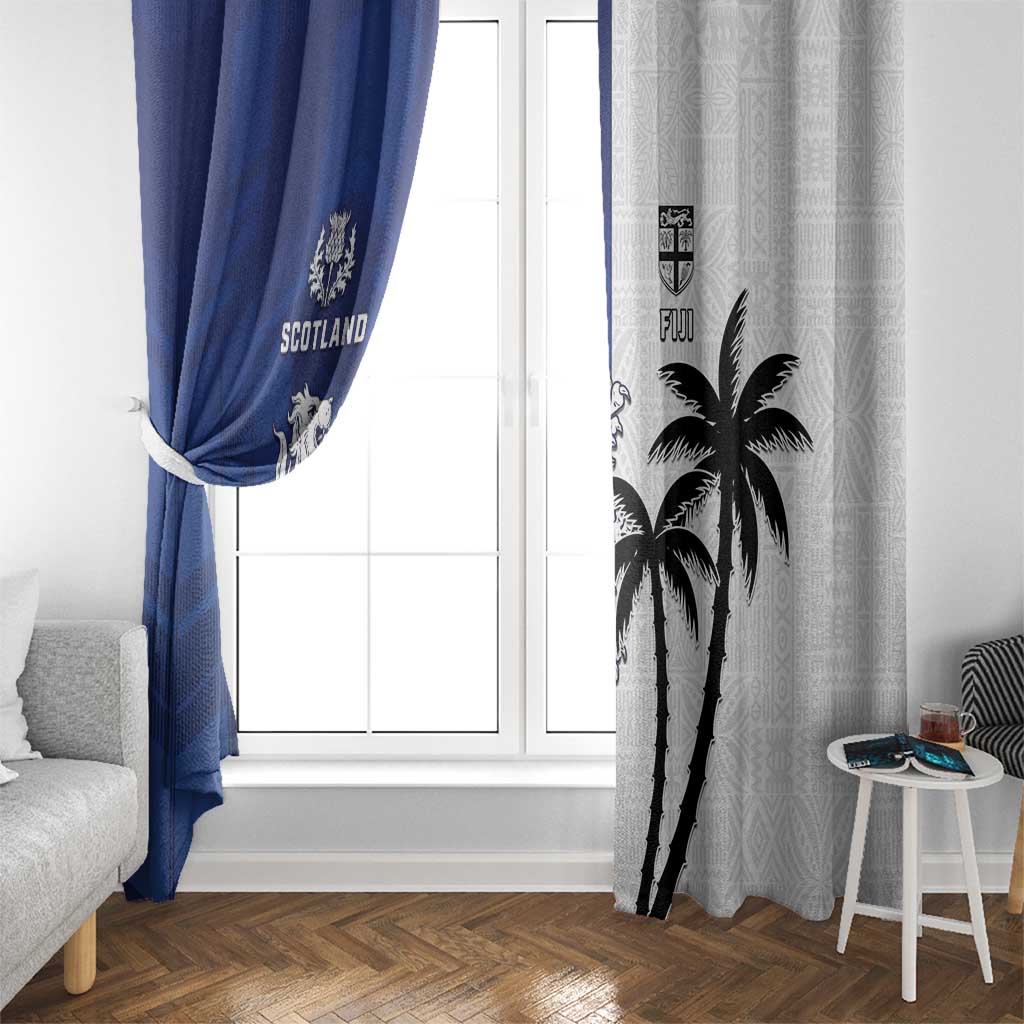 Fiji And Scotland Rugby Window Curtain Fijian Palm Tree With Thistle Together