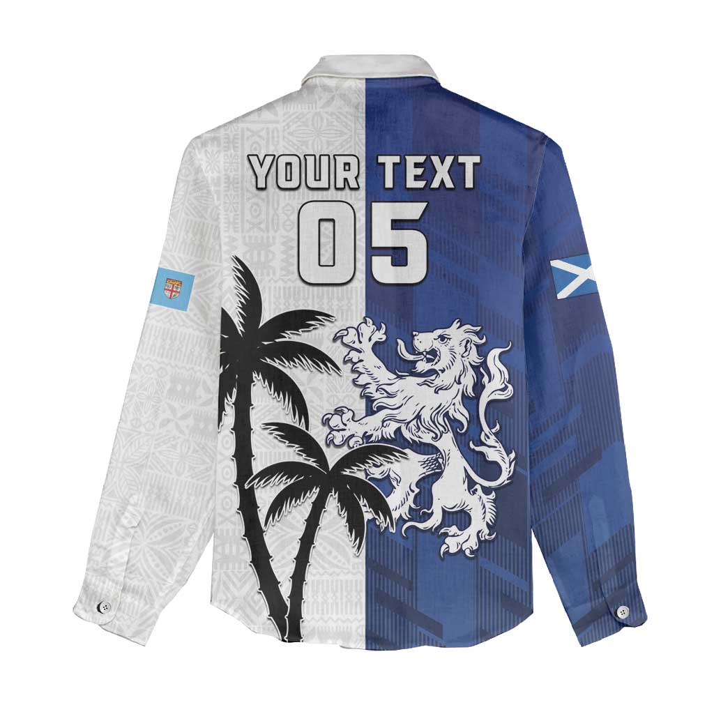 Fiji And Scotland Rugby Custom Women Casual Shirt Fijian Palm Tree With Thistle Together