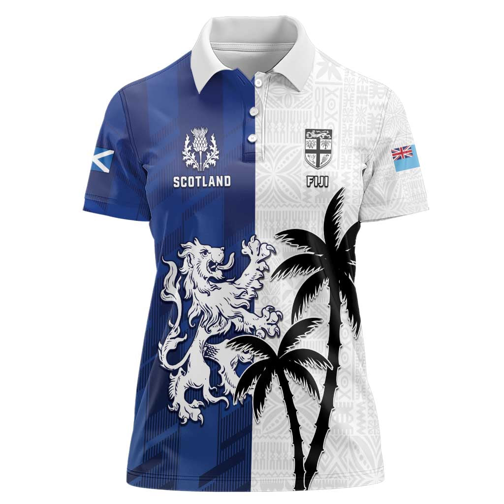 Fiji And Scotland Rugby Custom Women Polo Shirt Fijian Palm Tree With Thistle Together