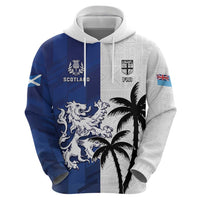 Fiji And Scotland Rugby Custom Zip Hoodie Fijian Palm Tree With Thistle Together