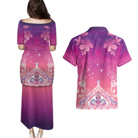 New Zealand Matariki Couples Matching Puletasi and Hawaiian Shirt Maori Marae Purple Galaxy