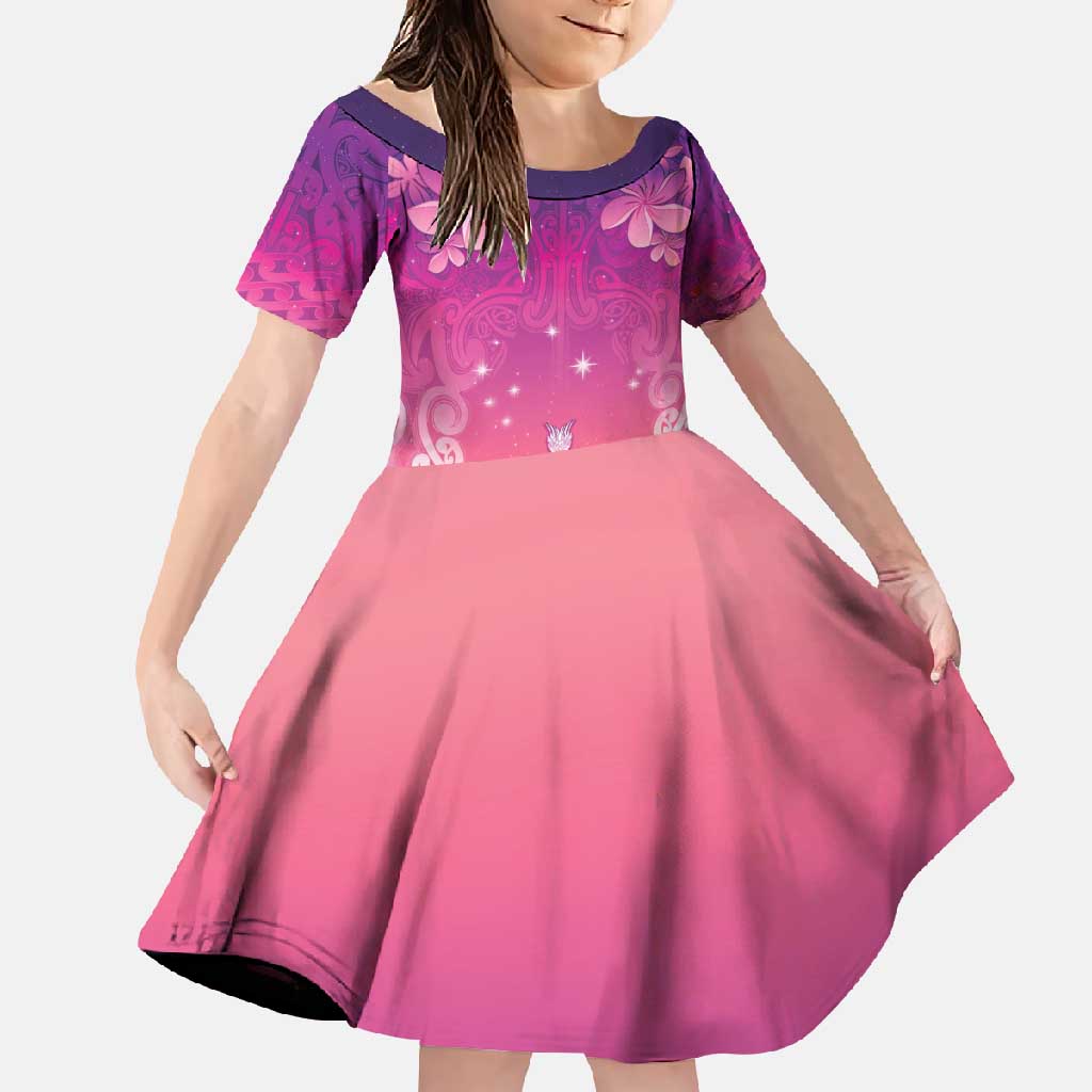 New Zealand Matariki Family Matching Long Sleeve Bodycon Dress and Hawaiian Shirt Maori Marae Purple Galaxy