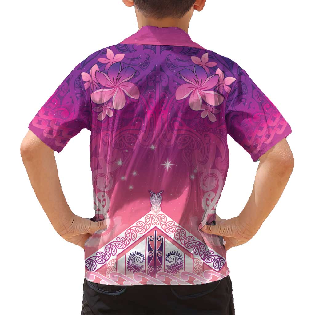 New Zealand Matariki Family Matching Off Shoulder Short Dress and Hawaiian Shirt Maori Marae Purple Galaxy