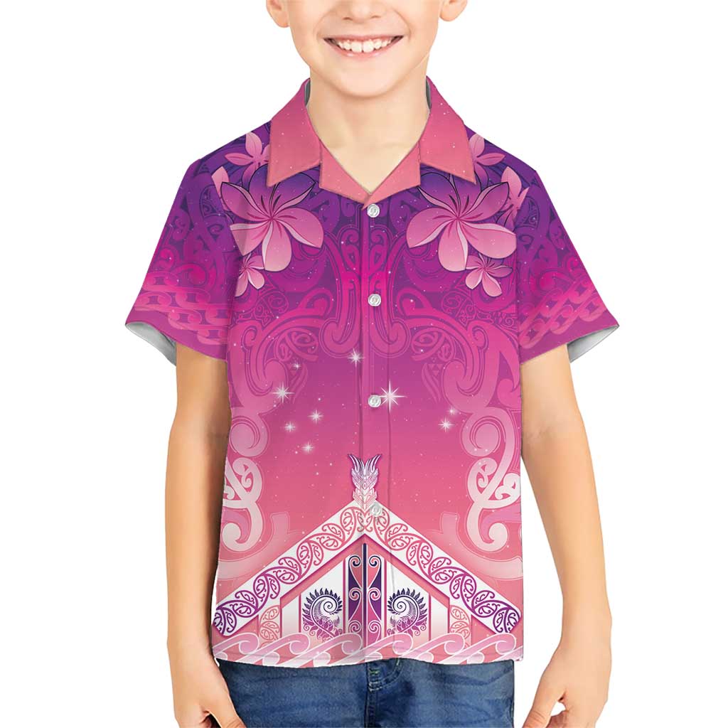 New Zealand Matariki Family Matching Short Sleeve Bodycon Dress and Hawaiian Shirt Maori Marae Purple Galaxy