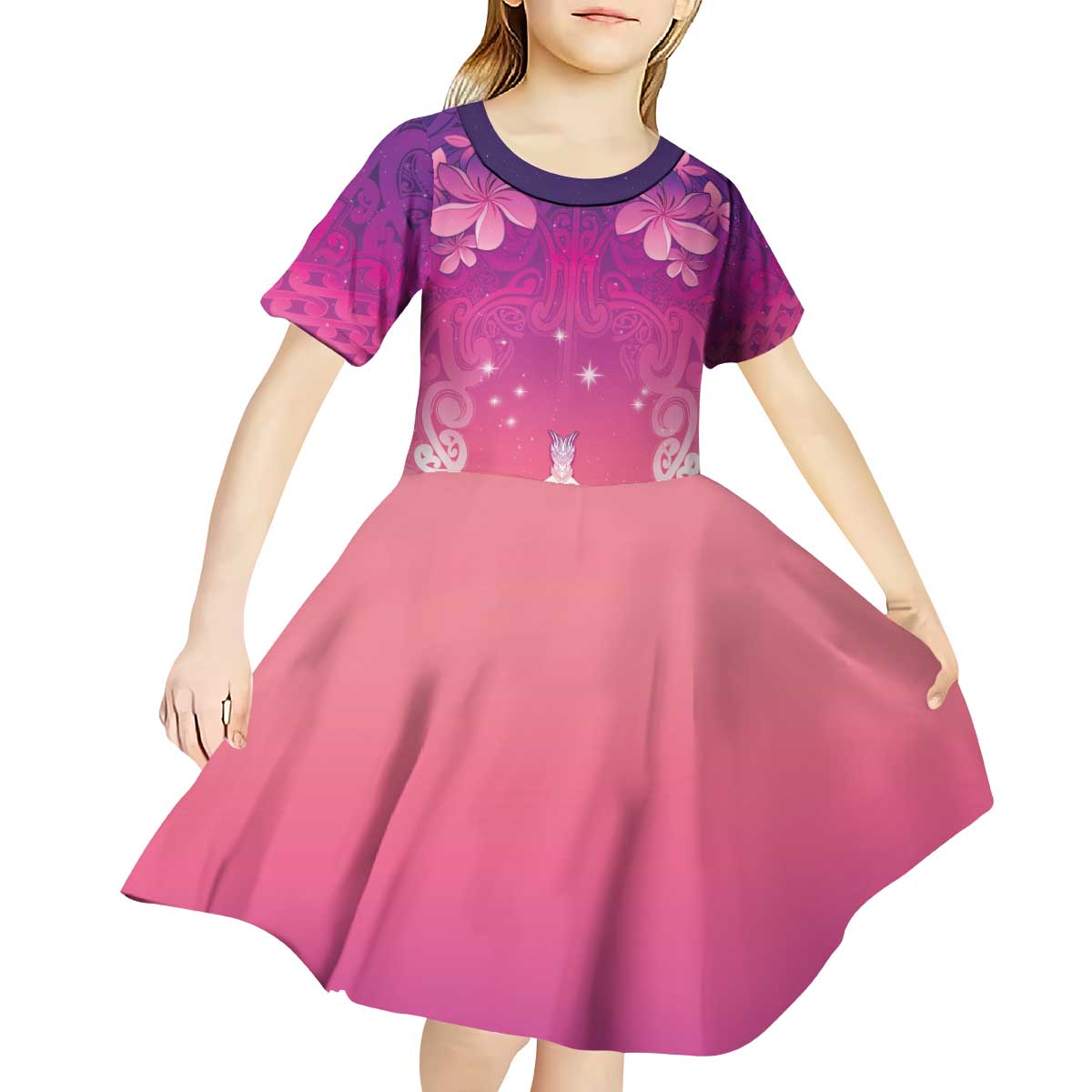 New Zealand Matariki Kid Short Sleeve Dress Maori Marae Purple Galaxy