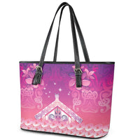 New Zealand Matariki Leather Tote Bag Maori Marae Purple Galaxy