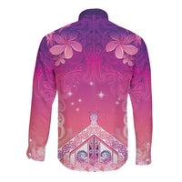 New Zealand Matariki Long Sleeve Button Shirt Maori Marae Purple Galaxy