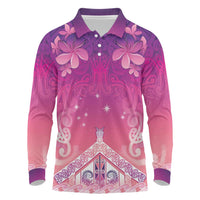 New Zealand Matariki Long Sleeve Polo Shirt Maori Marae Purple Galaxy