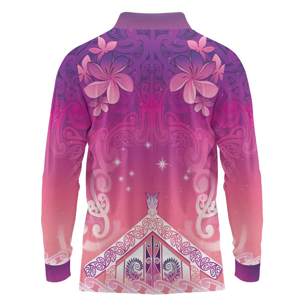 New Zealand Matariki Long Sleeve Polo Shirt Maori Marae Purple Galaxy
